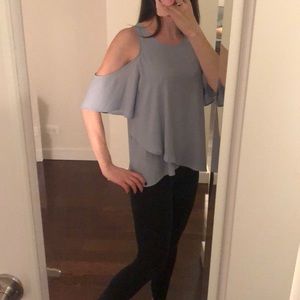 Lush cold shoulder light blue flowy top